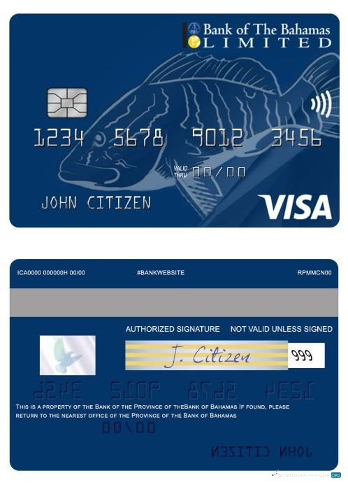 Download Bahamas Bank of Bahamas Prepaid US Dollar Visa Card Photoshop template